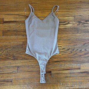 Fashion Nova Ribbed Taupe Bodysuit XS Neutral Minimal